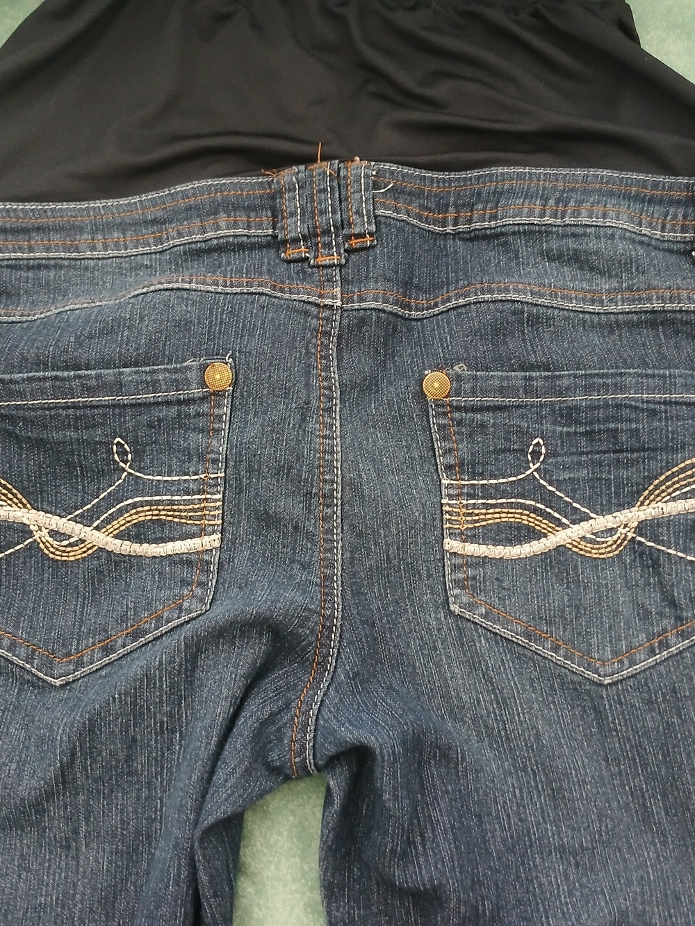 Dark Blue Denim Maternity Jeans with Embroidered Back Pockets